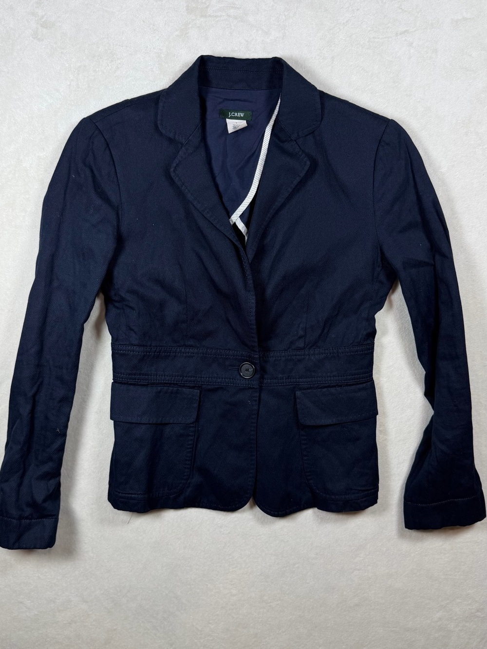 J. Crew Size 0 Navy Cotton Blend Blazer - Single-Button Women's Jacket